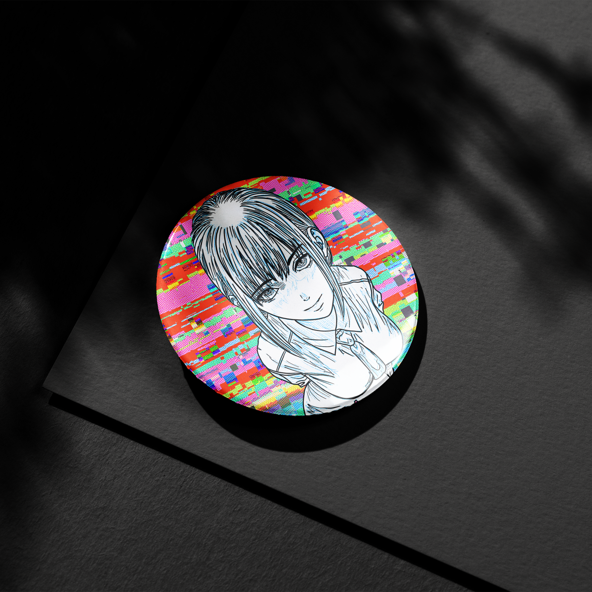 Makima Glitched Button Pin