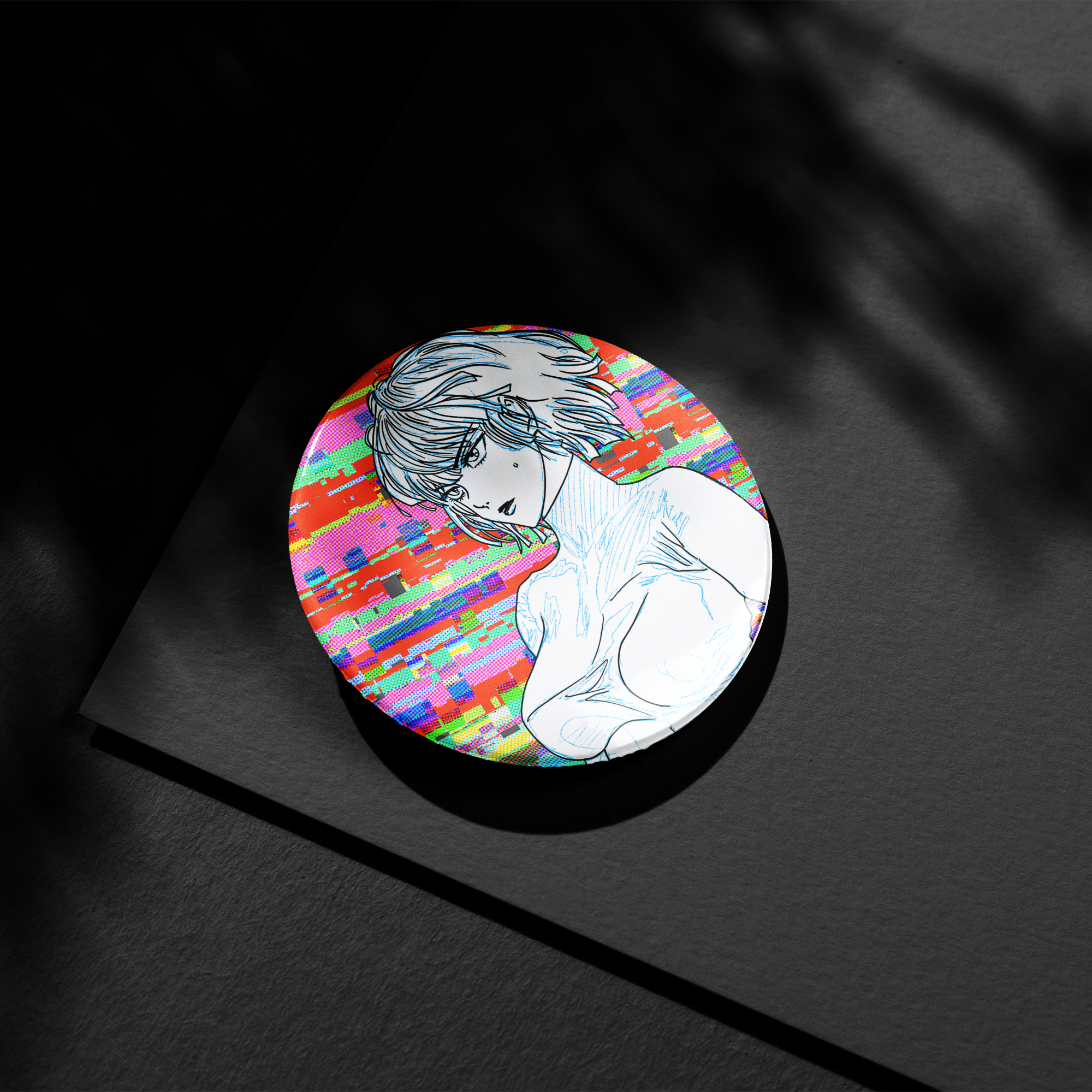 Fubuki Glitched Button Pin