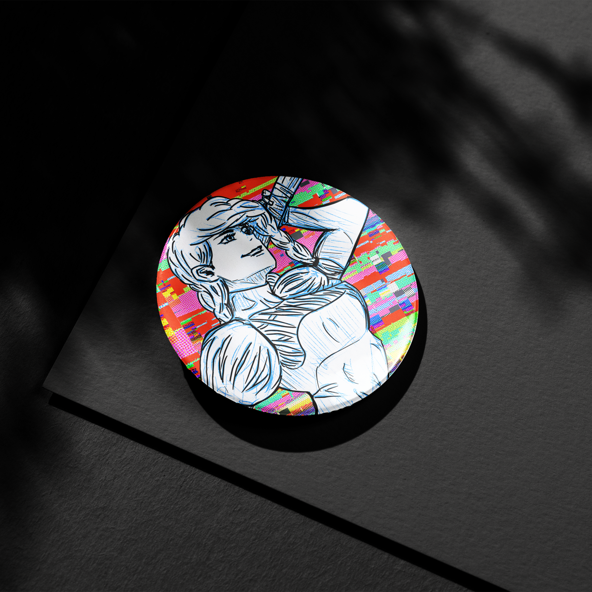 Mei Mei Glitched Button Pin